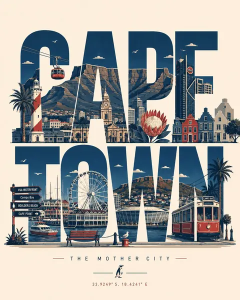 AI image example: Cape Town typographic travel poster